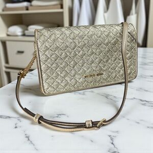 Michael Kors Gold elegant WovenCrossbody Bag width is 9 .5 H 6